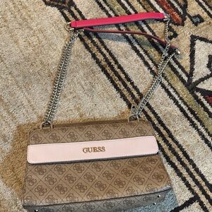 GUESS Tan and Pink Shoulder Bag
